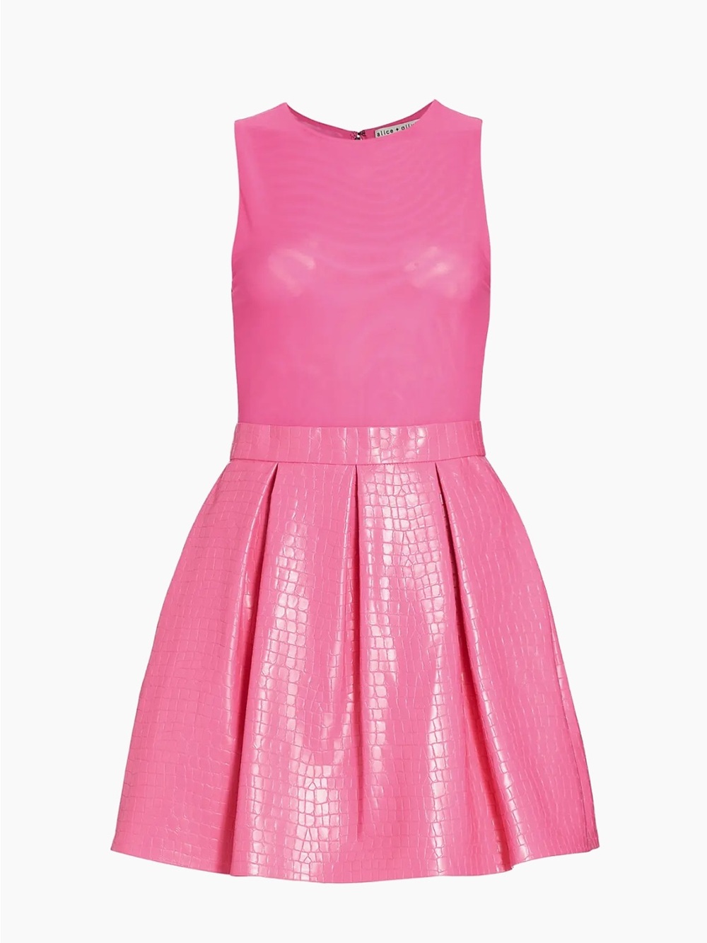 Alice + Olivia Bright Pink Faux-Croc Fit & Flare Dress